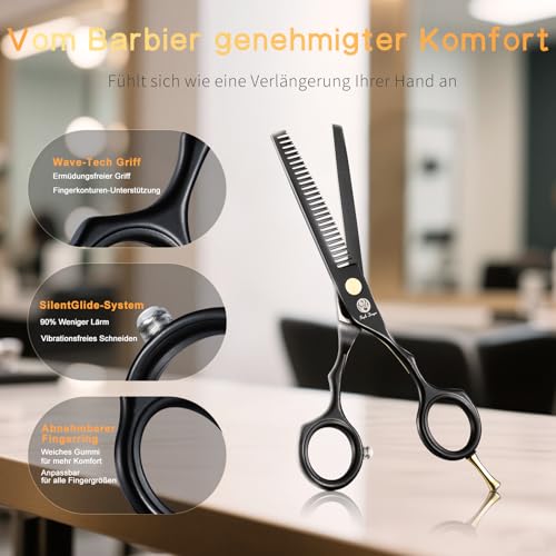 Purple Dragon Haarschere 5,5Zoll Profi Friseurschere Friseurscheren set perfekt Haarschnitt für Damen und Herren Sharfe Schere für Barbier/Friseur/Anfänger (Schwarz)