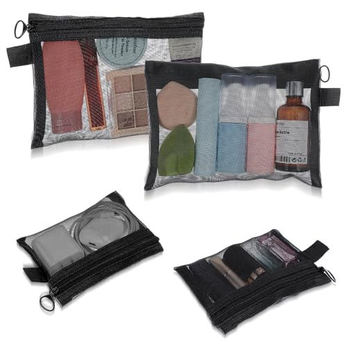 4 Pack Small Cosmetic Bag for Purse,Small Mesh Bags,Mini Zipper Pouch,Balck Mesh Makeup Bag,Travel Pouches for Daily Toiletries Office Supplies & Cosmetics Accessories Organizer(2 Sizes)