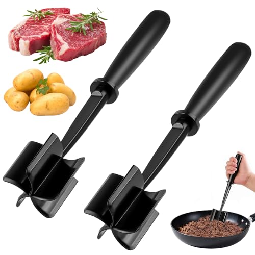 2PCS Mince Masher with 5-Blade Head High-Temp Heat-Resistant Mince Meat Masher Non-Stick Meat Chopper for Multi-Function Mix and Mash Nylon Kitchen Utensils