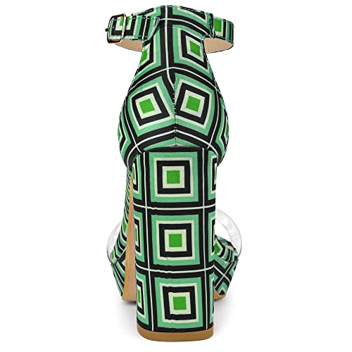 Allegra K Allegra K Women's Printed Clear Platform Chunky Heel Green Sandals - 10 m US
