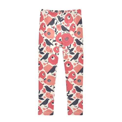 KLL Red Roses with Eyeballs and Black Crows Little Girls Athletic Leggings Stretch High Waisted Athleisure Pants Gym