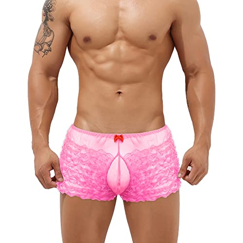 Mens Mesh Lace Boxer Briefs Sissy Lingerie Frilly Ruffled Panties See Through Underwear Sleepwear2