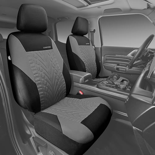 Image of CAR PASS Car Seat Covers Full Sets, Front & Split Rear Bench for Car, 3D Tyre Embossed Automotive Interior Covers, Airbag Compatible, Quick Setup Universal Fit Seat Covers for Car, SUV(Black Gray)