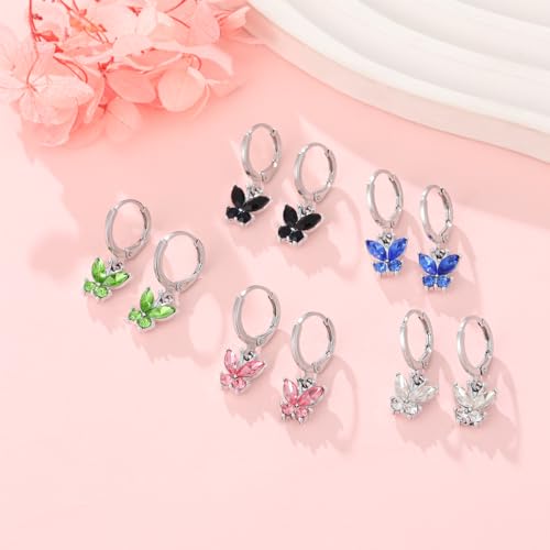 12 Pairs Hypoallergenic Butterfly Earrings Pack Crystal Dangle Hoop Earrings for Girls Teens Kids Cute Girls Earrings Set Sparky Birthstone Jewelry Gift3