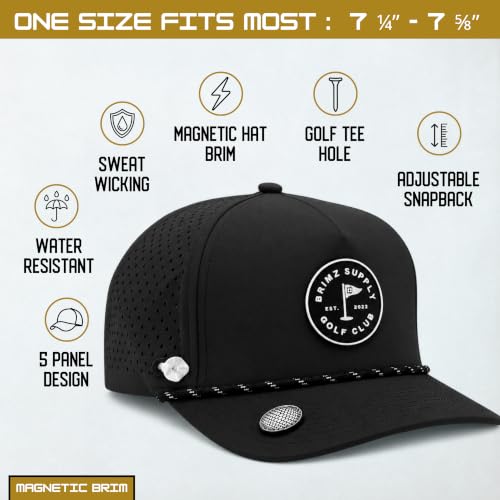 Image of BRIMZ Golf Performance Hat - Tee Holder & Magnetic Brim - Breathable Sweat & Water Resistant Golfing Snapback Cap