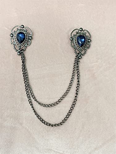 Image of Antique Collar Clips Brooches Lapel Pins for Women Girls Unisex Vintage Elegant Enameled Flower Imitation Pearl Blue Rhinestone Layered Tassel Chain Drop Dangling Necktie Tie Shawl Scarf Dress Accessories Jewelry Christmas Birthday