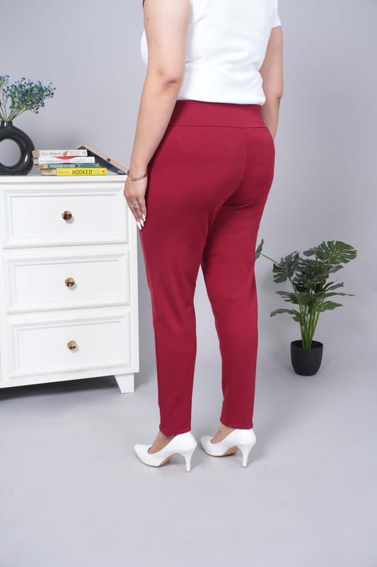 Image of Mlada Women's Solid Cotton Lycra High Waist Ankle Length Tummy Tucker Jeggings Trouser with 2 Side Pockets | Office Wear Summer Pants | Regular Fit, Stretchable, Comfortable & Stylish Everyday Bottoms