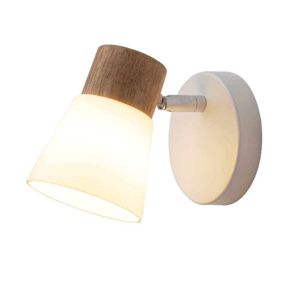 Mjsdjof White Wood Wall Lamp Fixture With Glass Lampshade, Vintage Industrial Wall Lamps, Bedroom Bedside Wall Sconce, E27 Lighting Fixtures, Simple Farmhouse Wall Lights