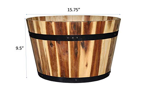 Classic-Home-and-Garden-Acacia-Wood-Whiskey-Barrel-Planter-with-Black-Metal-Band-1575in-D-x-95in-H Classic Home and Garden Acacia Wood Whiskey Barrel Planter with Black Metal Band 1575in D x 95in H