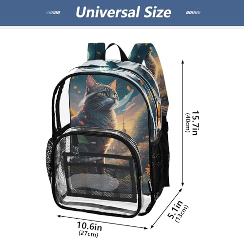 Clear Bag for Women Travel Kids Backpack Boys Girls See through Approved Bag Funny Cat Sunflowers4