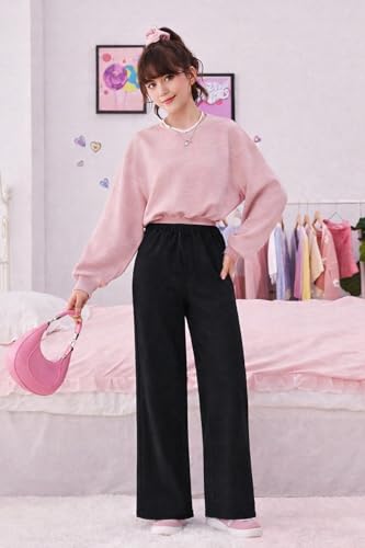 Image of ADBUCKS Girl's Stretch Denim Wide Leg Jeans Comfort Fit with Elastic Waistband, Straight Cut, Casual Style for All Seasons, Versatile Clothing