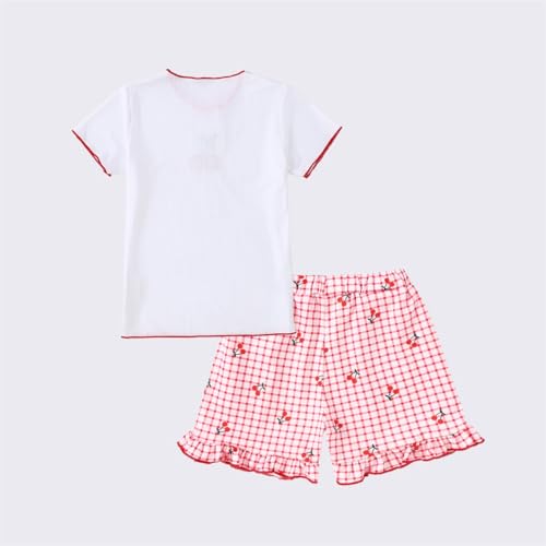Image of Yoxindax Tween Girls Summer 2-Piece Outfit Set - Crew Neck Short Sleeve T-Cherry Print Shorts 7-14Y Summer Clothes