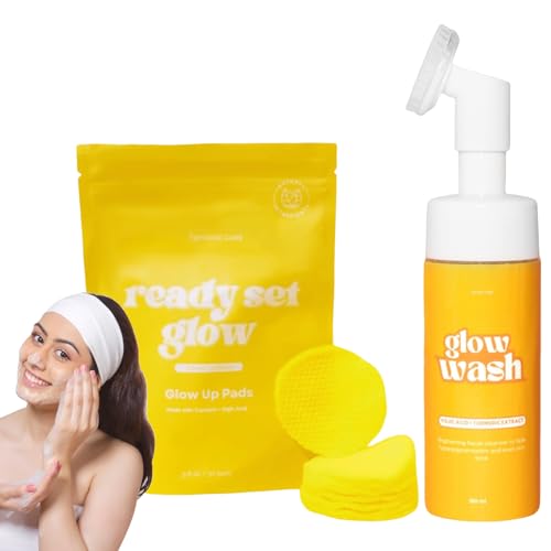 Lavado de aclaración de la cara: limpiador de cara espuma radiante con almohadillas de limpieza, lavado de piel brillante | Fuerador facial diario, espuma exfoliante diaria hidratante, cuidado de