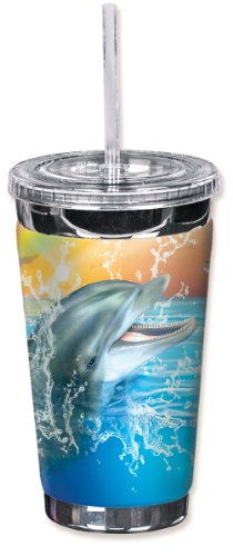 Mugzie "Dolphin" To Go Tumbler with Insulated Wetsuit Cover, 16 oz, Black