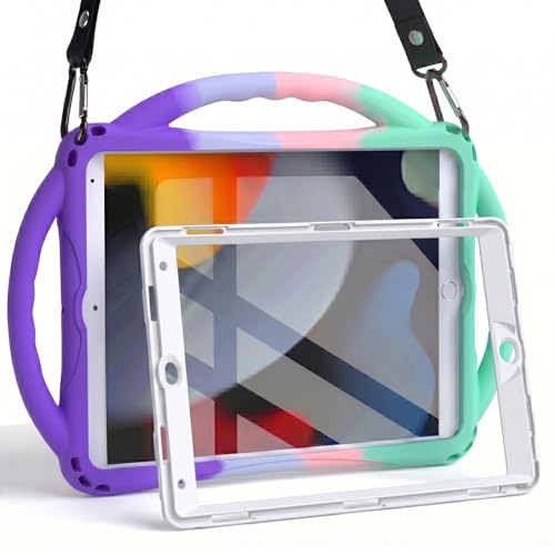 TOPESCT Kids iPad 9th/8th/7th Generation Case - Kids Friendly Silicone Case with Built-in Screen Protector Shockproof Grip Stand for iPad 9/8/7 Gen 10.2 inch