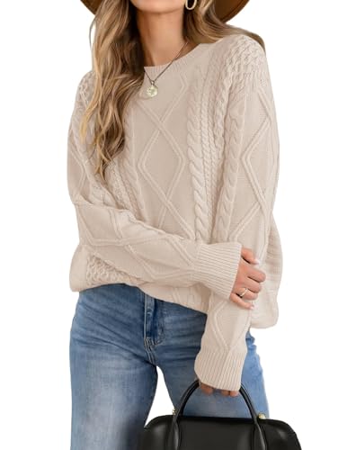 Zeagoo Pullover Damen Herbst Casual Langarm Rundhals Strickpullover Elegant Winter Grobstrickpullover Beige S Zeagoo Pullover Damen Herbst Casual Langarm Rundhals Strickpullover Elegant Winter Grobstrickpullover Beige S