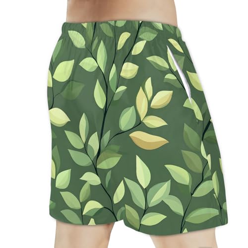 Men's Swim Trunks Size S Green Leaves with Mesh Lining Soft Breathable Quick Dry Beach Shorts3