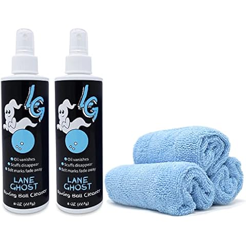 Lane Ghost Bowling Ball Cleaner Spray 2-Pack and 3-Pack Polishing Cloth Bundle | USBC Approved | Oil, Scuff, and Belt Mark Cleaner Cover