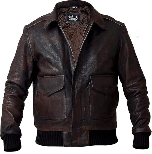 Men’s A2 Aviator Bomber Jacket – Vintage Distressed Leather Military Flight Coat