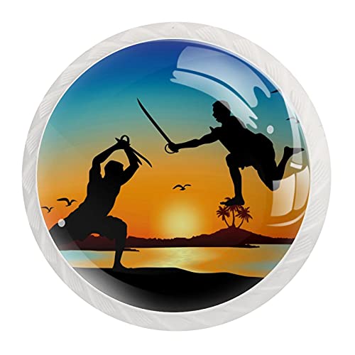 Lot de 12 boutons de meuble ronds en verre cristal pour commode, motif épée, plage - 3,5 x 2,8 cm