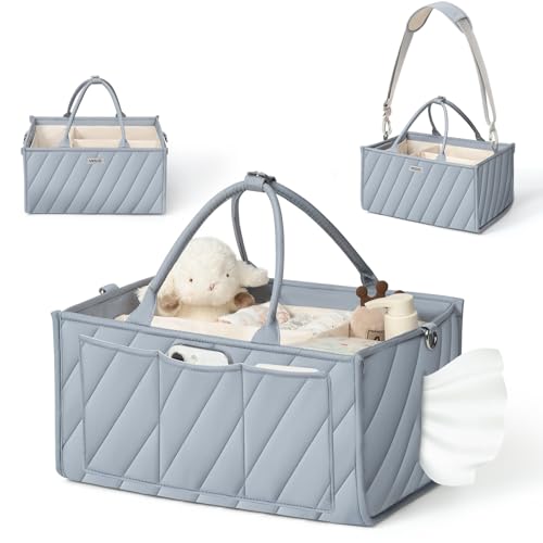 Baby Diaper Caddy with Adjustable Shoulder Strap – Multi-Functional Organizer Diaper Bag Gift for Newborn Essentials, Baby Registry must-have, Wipes & Changing Needs with Straps for Stroller