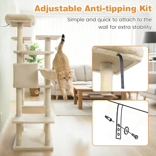 Árbol para Gatos Tangkula Alto 63 Pulgadas Beige miniatura 6