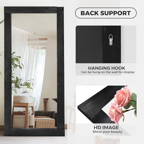 Image of 71x32in Full Length Mirror, Solid Wood Convex Frame, Black
