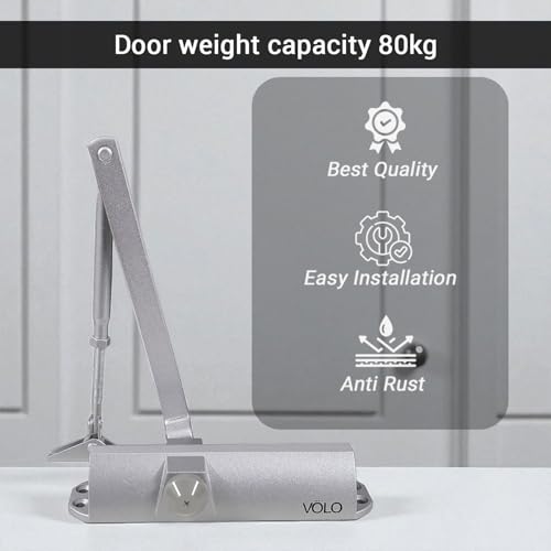 Image of Volo Automatic Hydraulic Double Speed Aluminium Door Closers Premium Heavy Duty for Residential /Commercial Purpose with Fitting Set (Color Silver) (DC 80 Trio)