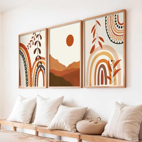 Image of kotart Home Decor Boho Painting Decorative Wall Art poster With Frame For Living Room Bed Room Hotel Wall Decor Digital Reprint Set of 3 (19X25 inch)