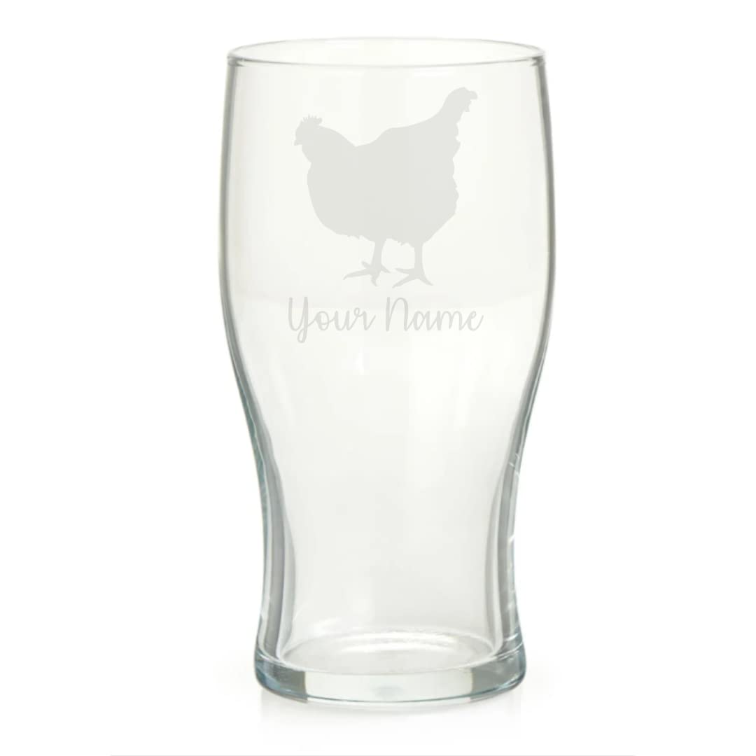 Personalised Chicken Engraved Pint Glass, Chicken Gift, Gift for Women, Gift for Men