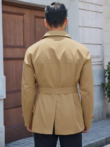 Runcati Mens Trench Coat Double Breasted Notched Lapel Jacket Casual Belted Windbreaker Overcoat3