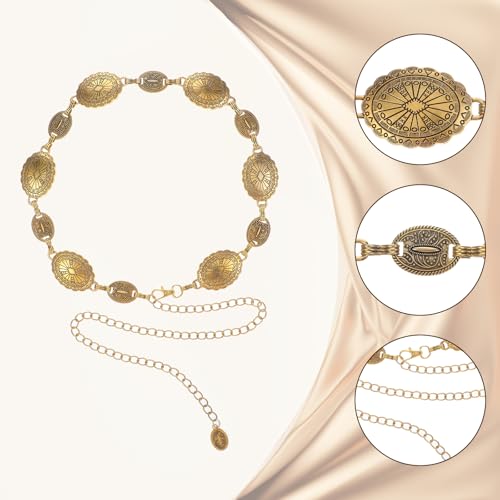 Cow Girl Belt Gold Western Belt Chain Belts Western Metal Concho Belts for Women Cowgirl Boho Waist Chain Country Concert Outfit for Dress Jeans Pants 49 inch3
