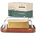 WEMOO® Butterdose aus Glas und langlebigem AKAZIENHOLZ – nachhaltig - Butterglocke für 250g Butter - massives Holz - kein gewölbter Bambusdeckel – Butterschale – Butter DISH