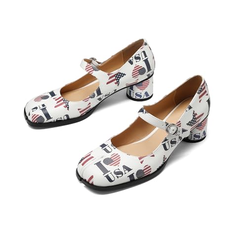 Image of Women Chunky Block High Heels Mary Janes Shoes Split Toe Tabi Shoes Ankle Strap Dress Pumps Shoes