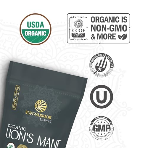 Sunwarrior Lions Mane Supplement Organic Mushroom Powder | Lion's Mane Powder Focus Supplement Mushroom Tea | 150g Pouch 60 Servings | Be Well - Image 4