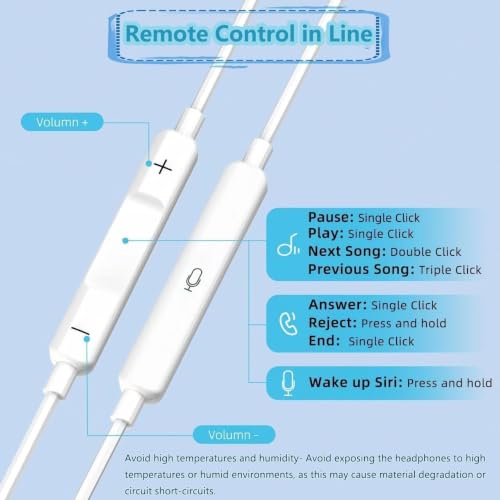 Image of Original Wired Earphone with Microphone - Stereo in-Ear in Ear Headphones Compatible with iPhones 7 /8 /X /XS /XR /11 /12 /13 /14 Pro - Noise-Isolating, Stereo Sound, White