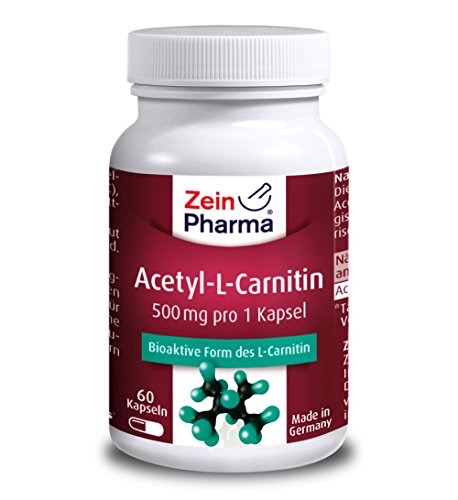 ZeinPharma Acetyl-L-Carnitine 500mg  60 Capsules (alimentation pour 3 semaines)  (ALC) est la forme la plus efficace de la carnitine  Fabriqué en Allemagne