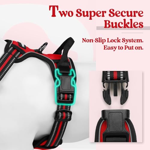 Image of Lyrovo Adjustable No-Pull Dog Harness with Leash Set for Small, Medium & Large Dogs - Reflective, Breathable, Comfortable Vest Harness for Training & Walking (Red, XL (35-60Kg))