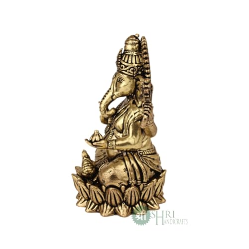 INDICAST Brass Ganesha Idol for Good Luck & Worship | 4" Ganpati Hindu God St...