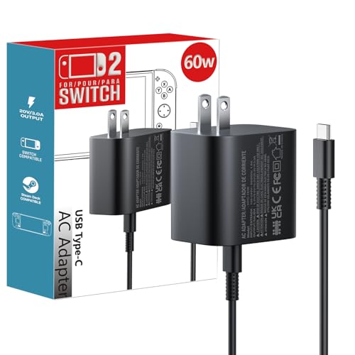 Mosyee 60w Charger for Nintendo Switch 2 Charger 20V 3A Power AC Adapter Fast Charging with 5FT USB C Cord Cable for Switch, Lite, OLED, Steam Deck - Support TV Mode (5FT)