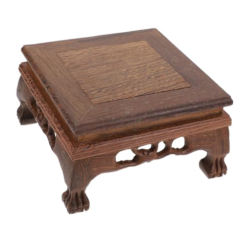 ERINGOGO Carved Wooden Display Stand Rectangular Pedestal for Indoor Plants Flower Pot Holder Multi-use Craft Display Stand Home Decor Traditional Oriental Style