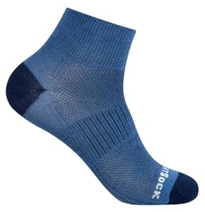 Wrightsock - 1 Paar Herren/Damen Profi Sportsocke, Laufsocke, Modell Coolmesh II in seablue navy, Anti-Blasen-System, doppellagig, Quarter (knöchelhoch), Gr. M