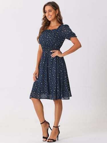 Allegra K Square Neck Dress for Women's Metallic Stars Ruffle Short Sleeve A-Line Stretch Waist Dress4