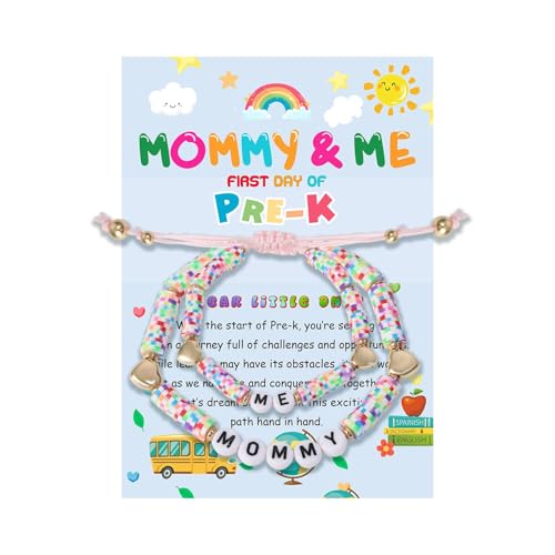 Image of First Day of Pre-k Mommy and Me Bracelet, Mommy and Me Bracelet Set for 2 First Day of School Gifts Back to Schoo for Boys Girls and Mommy, Small, WHITE, FANFK-2