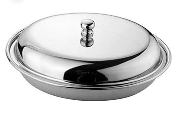 Gaffel Stainless Oval Steel Entree Dish with Lid|Serving Bowl|Steel Curry Dish|Vegetable Dish|Oval Plate with Lid (Silver, 20cm, 500ml, Mirror Finish)