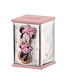 Hucha minnie mouse rosa laminado plata 8x8x11cm personalizado en plata bilaminada
