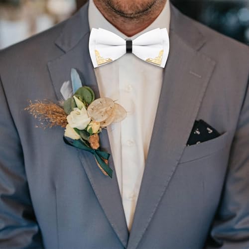 Image of Bow Ties for Men Women Metal Gold Bowtie, Pre Tied Mens Bow Tie Tuxedo Bowties Men for Prom Wedding Party