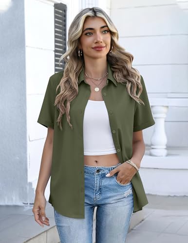 Image of Zeagoo Button Down Shirts for Women Short Sleeve Collared Tops Dressy Casual V Neck Blouses