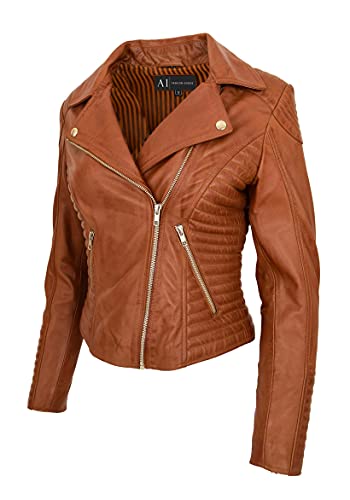 Veste matelassée en cuir femme motard Bella taille 36 en peau - 5