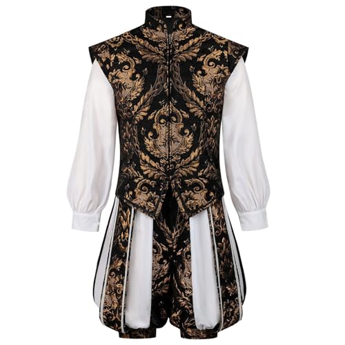 Generisch Traje renacentista para hombre, disfraz de tudor, disfraz de época isabelina, disfraz victoriano, chaleco doble, pantalón de calabaza, traje medieval, disfraz de noble, cosplay
